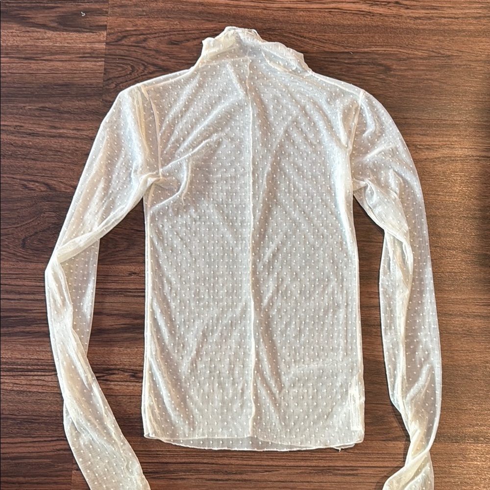 Free People Cream Fitted Long Sleeve Blouse